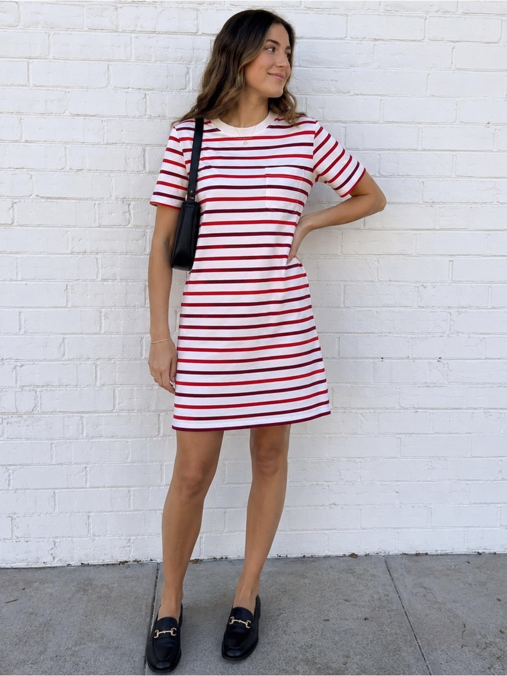 Madewell Red and White Striped Short-Sleeve Shift Dress